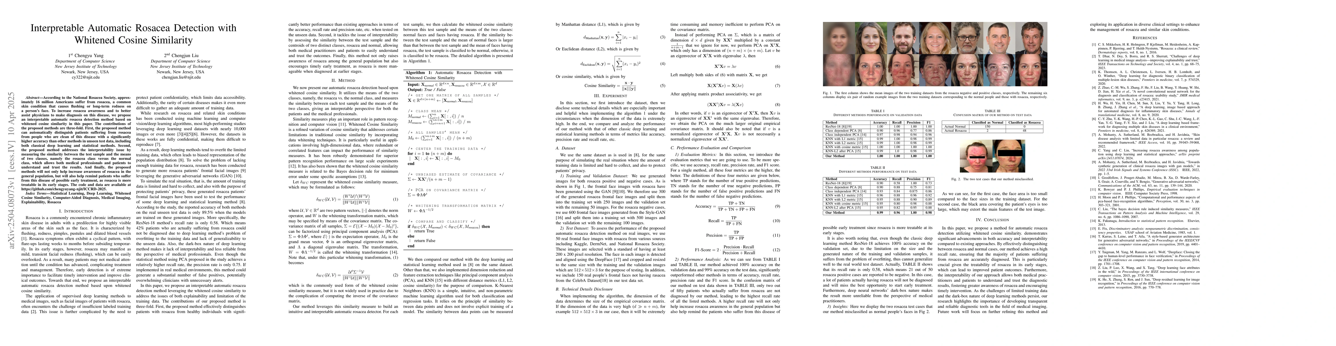 Thumbnail for Interpretable Automatic Rosacea Detection with Whitened Cosine
  Similarity
