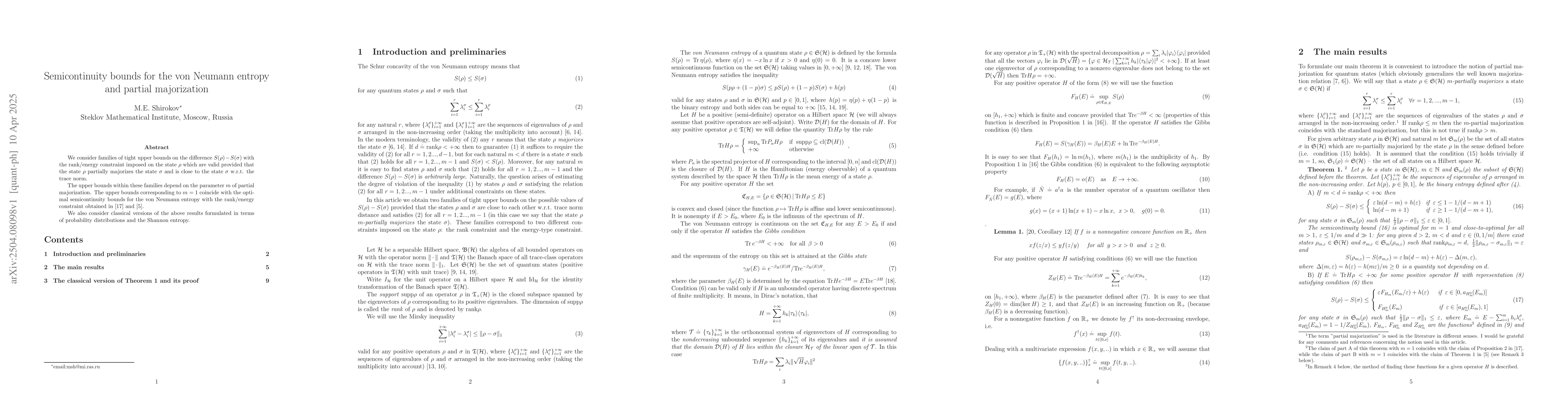 Thumbnail for Semicontinuity bounds for the von Neumann entropy and partial
  majorization