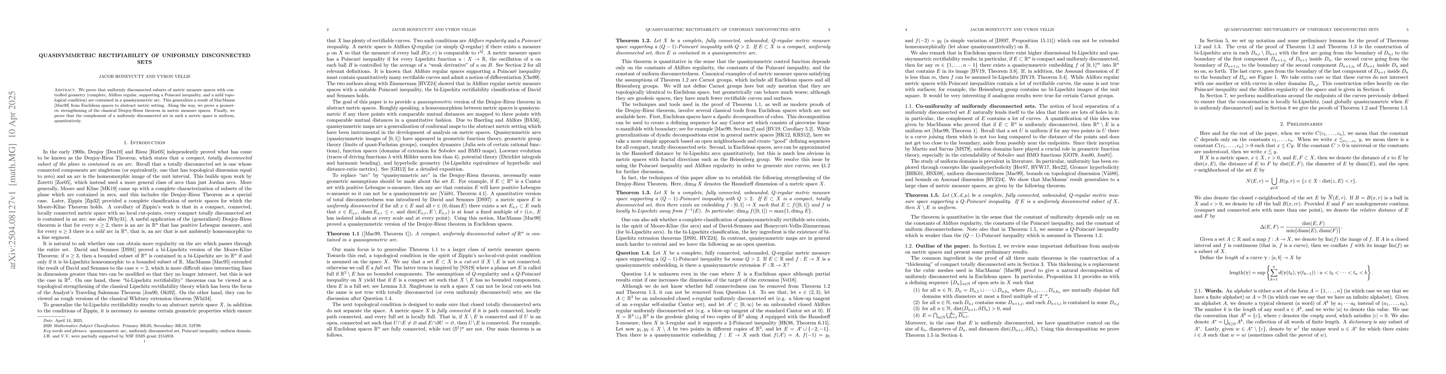 Thumbnail for Quasisymmetric rectifiability of uniformly disconnected sets