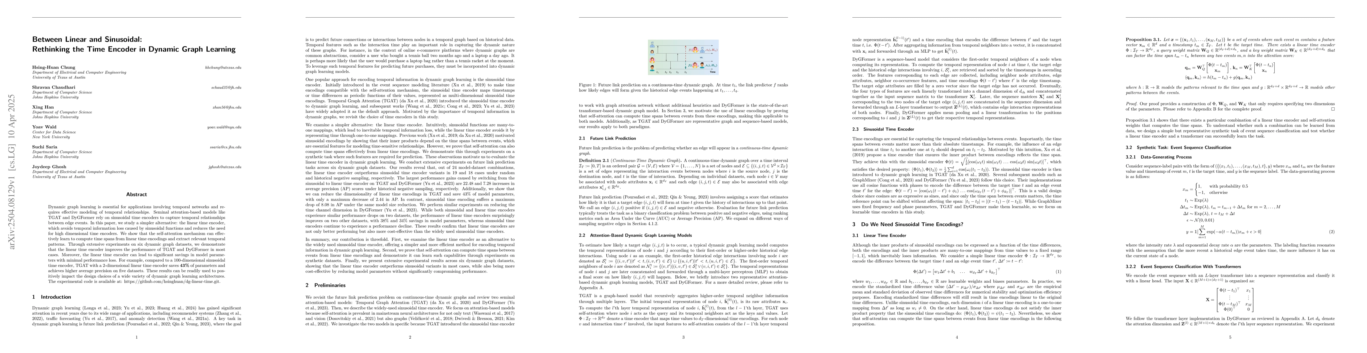 Thumbnail for Between Linear and Sinusoidal: Rethinking the Time Encoder in Dynamic
  Graph Learning