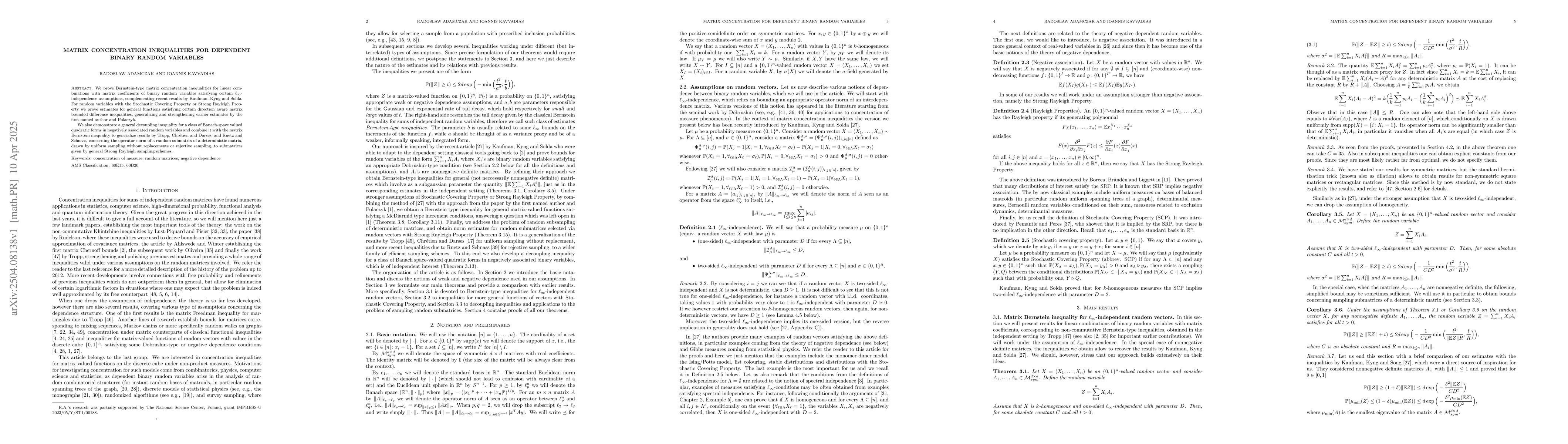 Thumbnail for Matrix concentration inequalities for dependent binary random variables