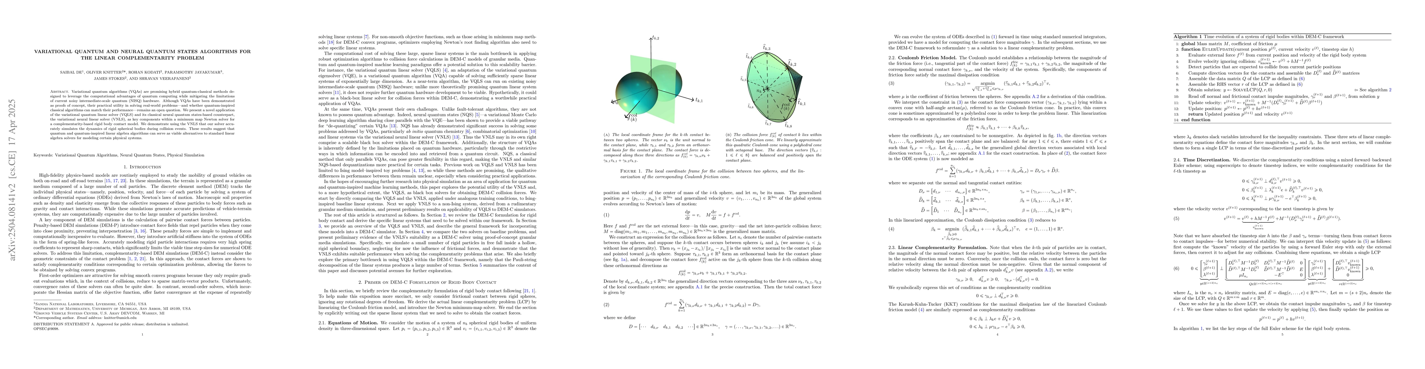 Thumbnail for Variational quantum and neural quantum states algorithms for the linear
  complementarity problem