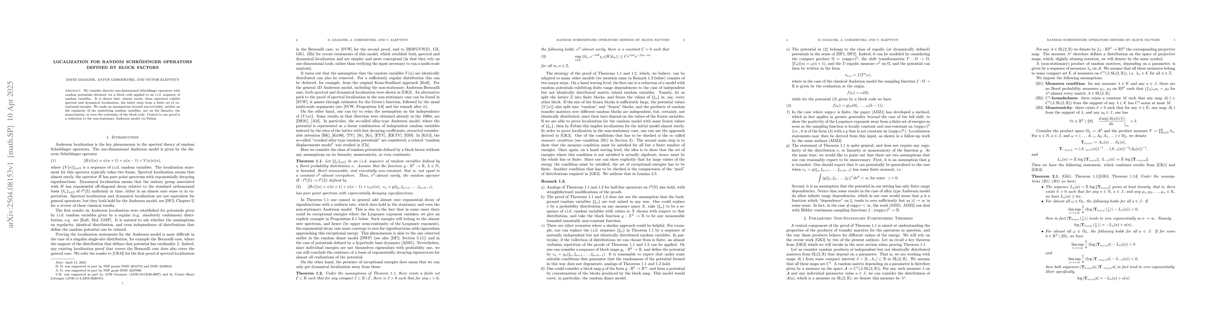 Thumbnail for Localization for Random Schrödinger Operators Defined by Block Factors