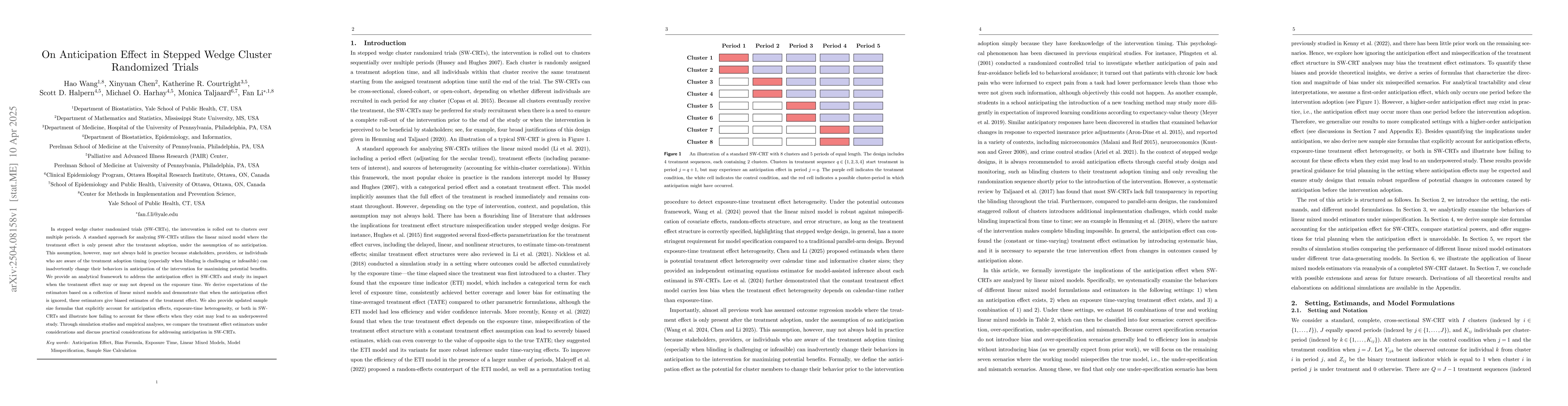 Thumbnail for On Anticipation Effect in Stepped Wedge Cluster Randomized Trials