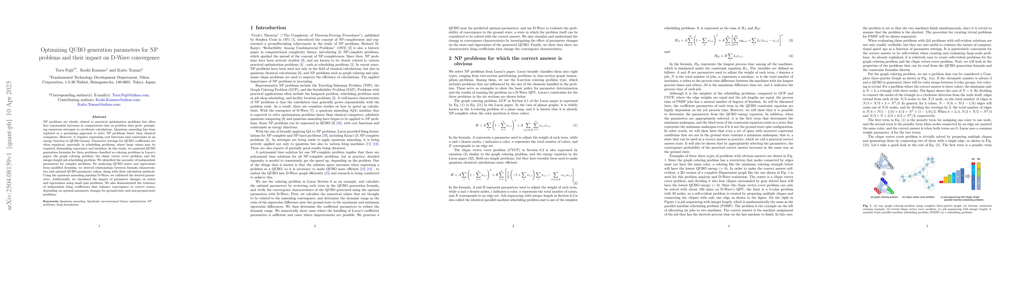 Thumbnail for Optimizing QUBO generation parameters for NP problems and their impact
  on D-Wave convergence