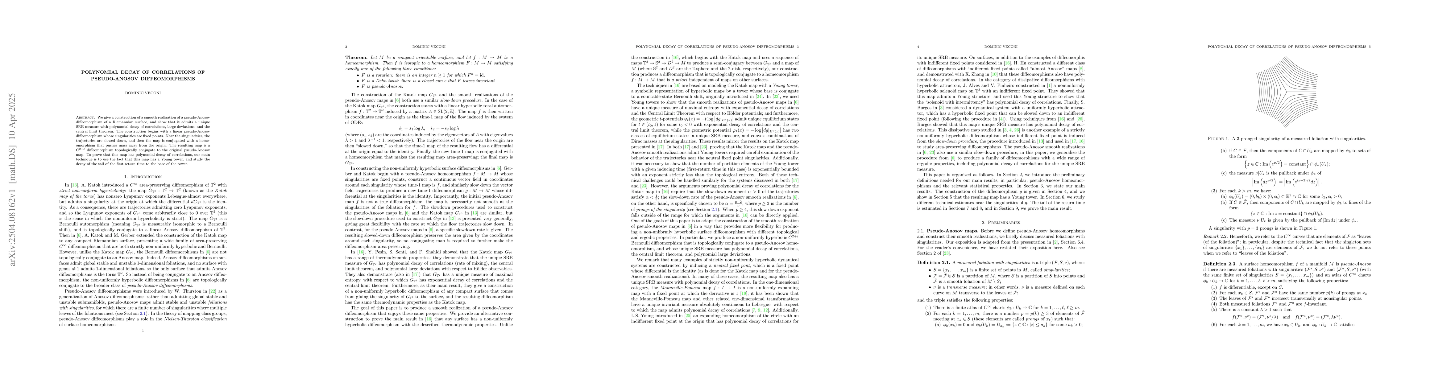 Thumbnail for Polynomial decay of correlations of pseudo-Anosov diffeomorphisms