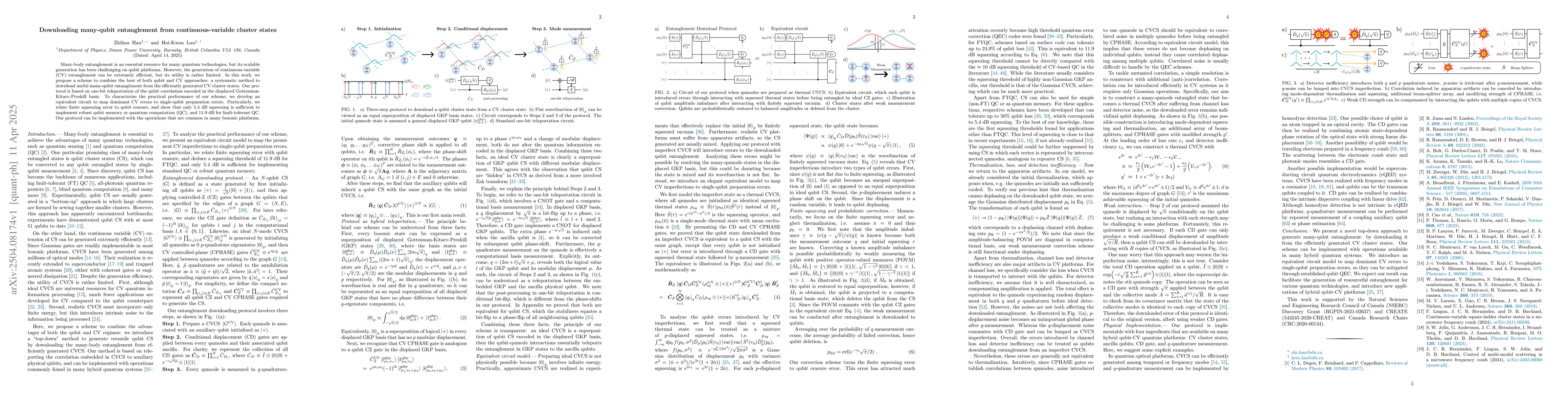 Thumbnail for Downloading many-qubit entanglement from continuous-variable cluster
  states