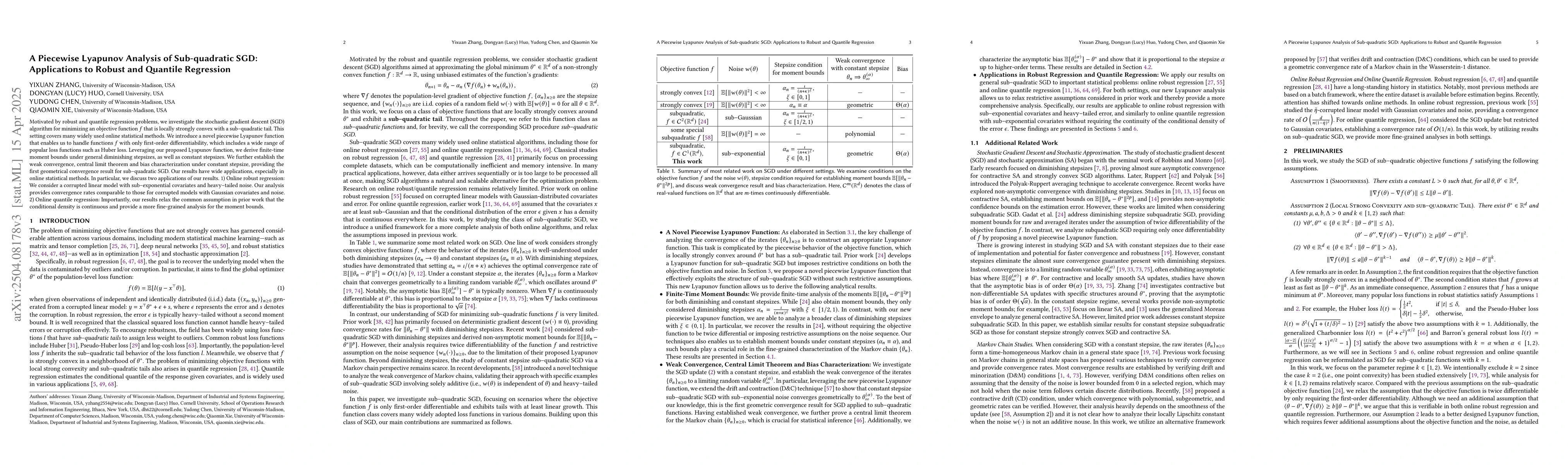 Thumbnail for A Piecewise Lyapunov Analysis of Sub-quadratic SGD: Applications to
  Robust and Quantile Regression