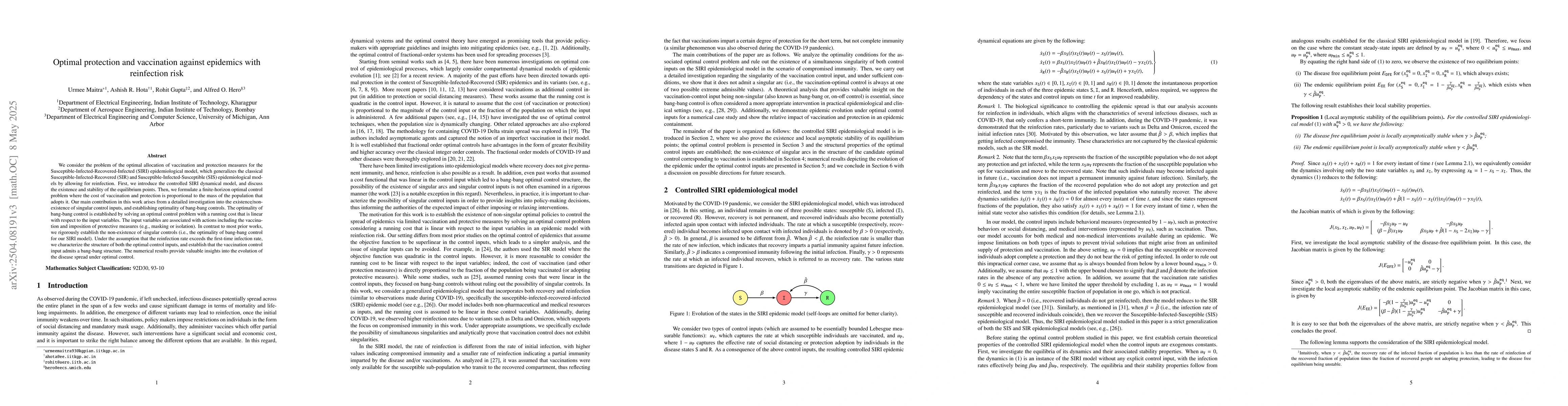 Thumbnail for Optimal protection and vaccination against epidemics with reinfection
  risk