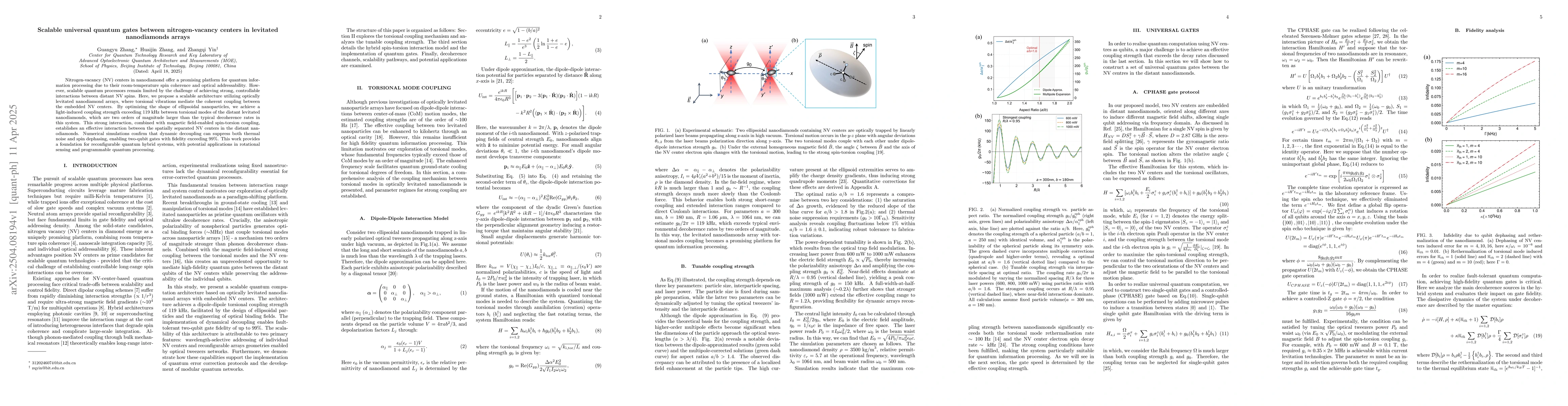 Thumbnail for Scalable universal quantum gates between nitrogen-vacancy centers in
  levitated nanodiamonds arrays