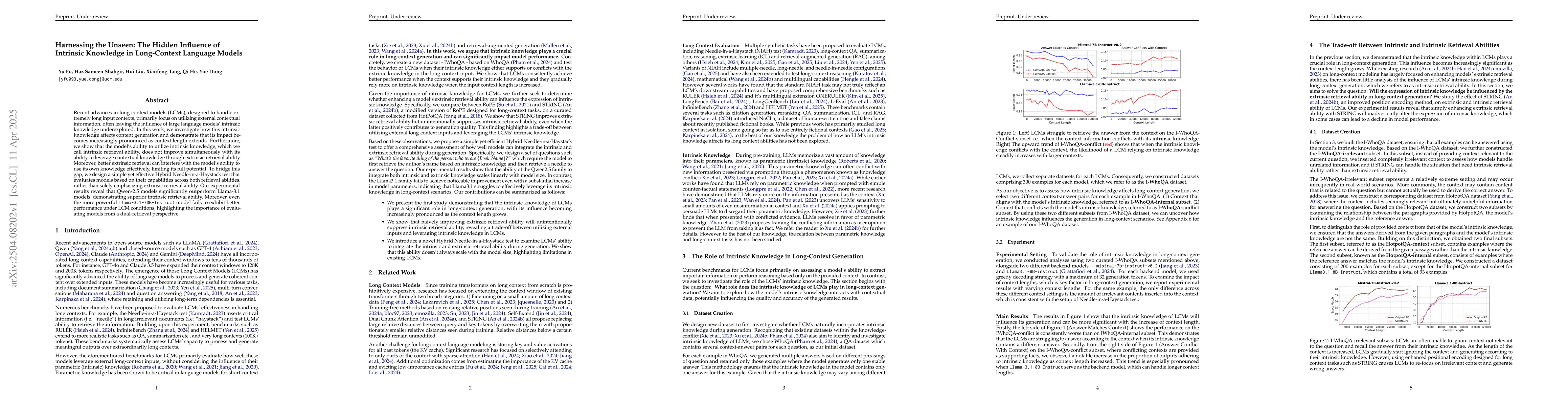 Thumbnail for Harnessing the Unseen: The Hidden Influence of Intrinsic Knowledge in
  Long-Context Language Models