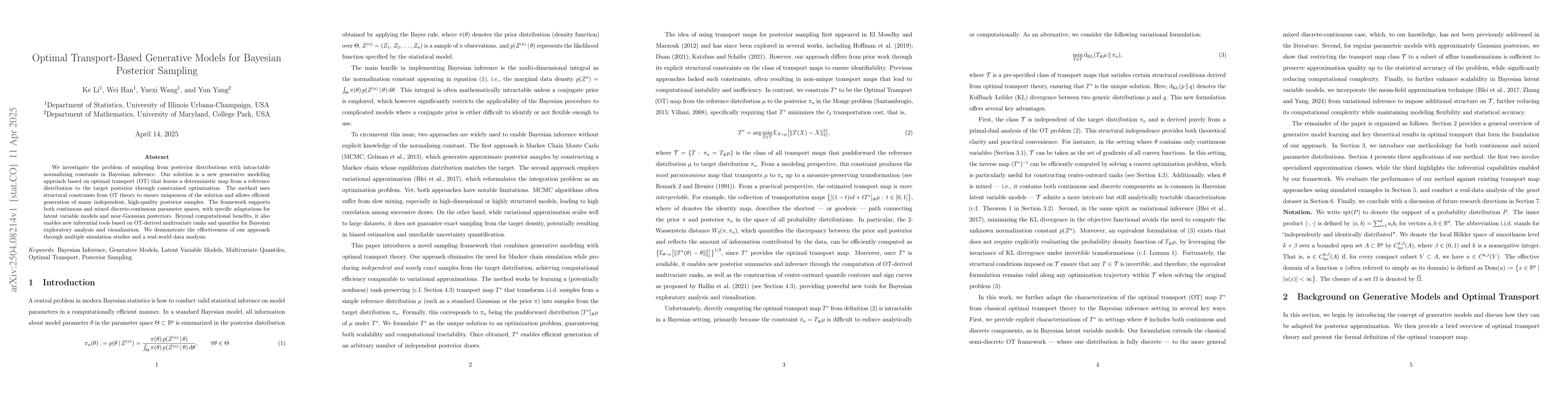 Thumbnail for Optimal Transport-Based Generative Models for Bayesian Posterior
  Sampling