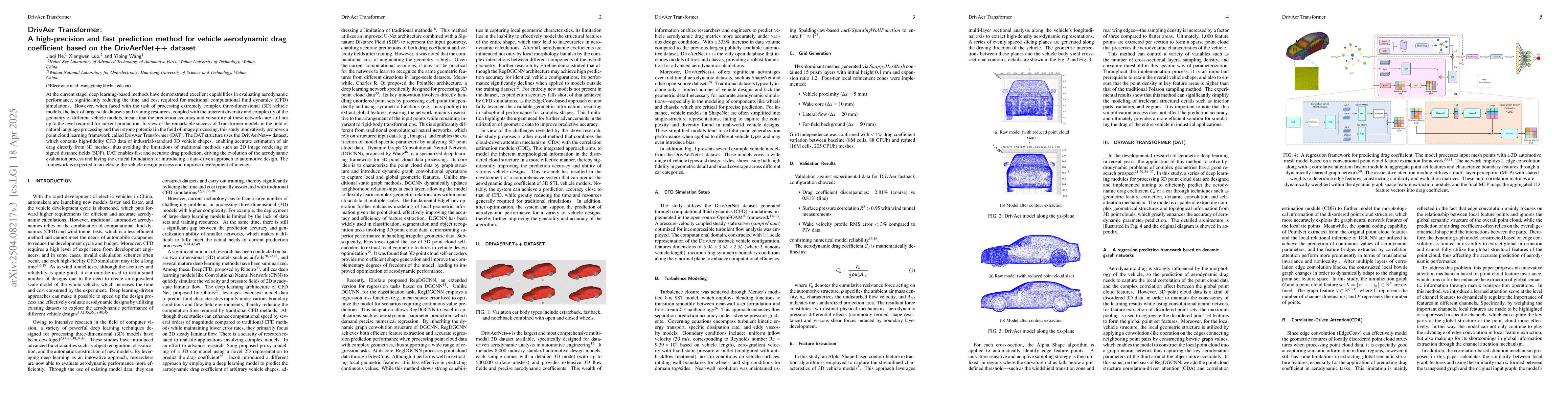 Thumbnail for DrivAer Transformer: A high-precision and fast prediction method for
  vehicle aerodynamic drag coefficient based on the DrivAerNet++ dataset