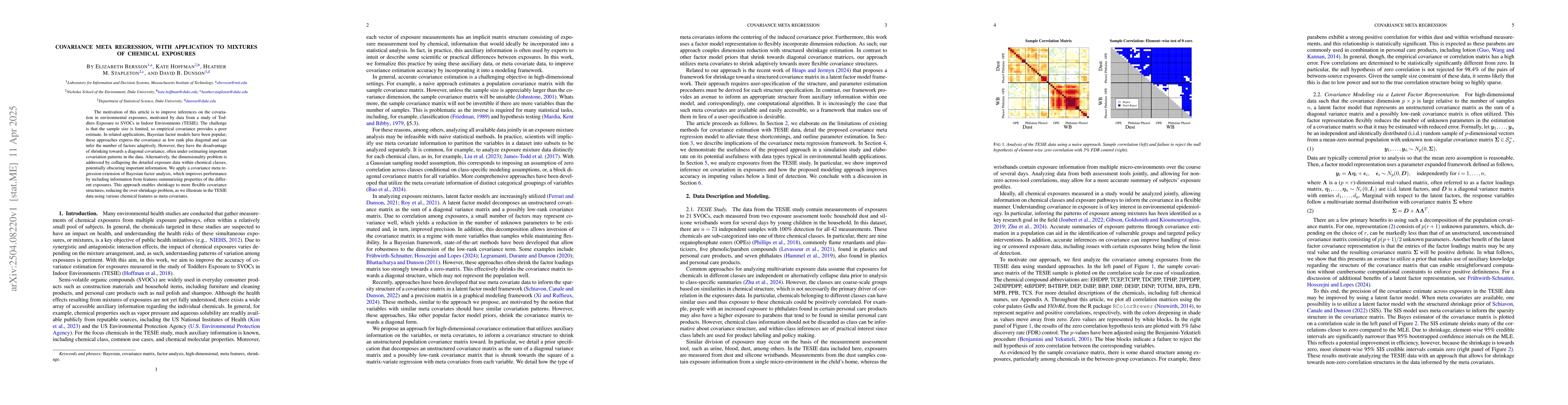 Thumbnail for Covariance meta regression, with application to mixtures of chemical
  exposures