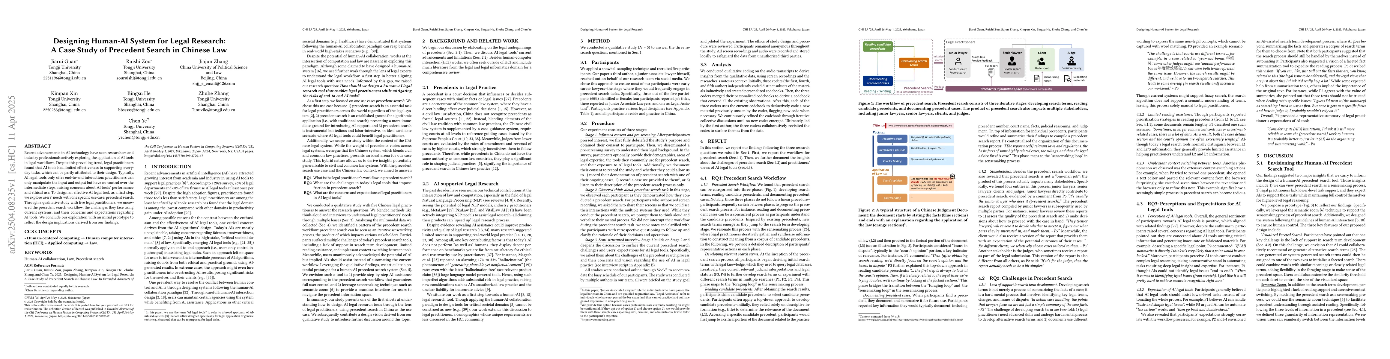 Thumbnail for Designing Human-AI System for Legal Research: A Case Study of Precedent
  Search in Chinese Law