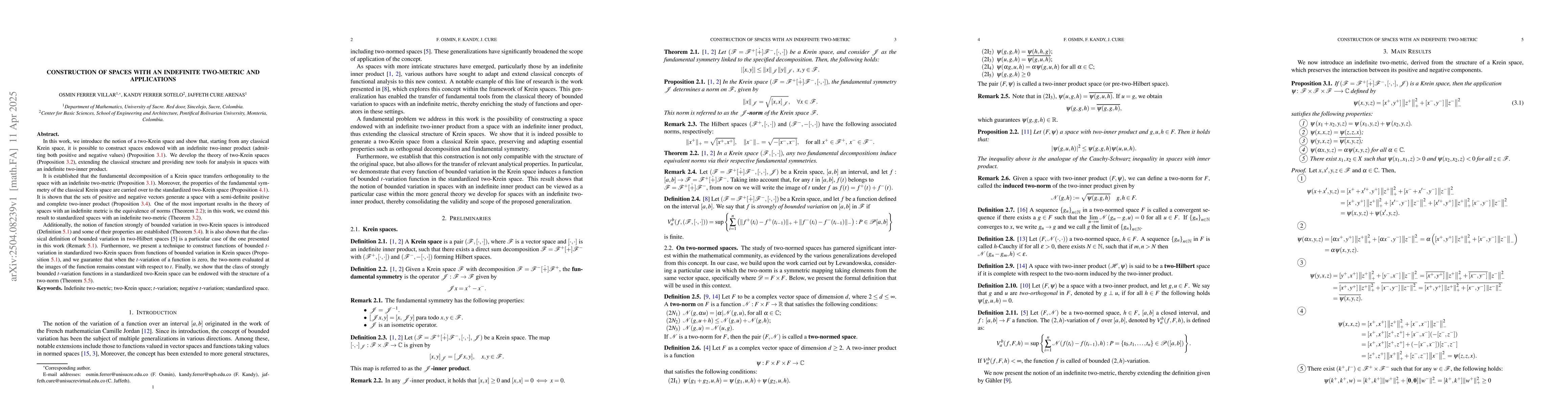 Thumbnail for Construction of Spaces with an Indefinite two-Metric and Applications