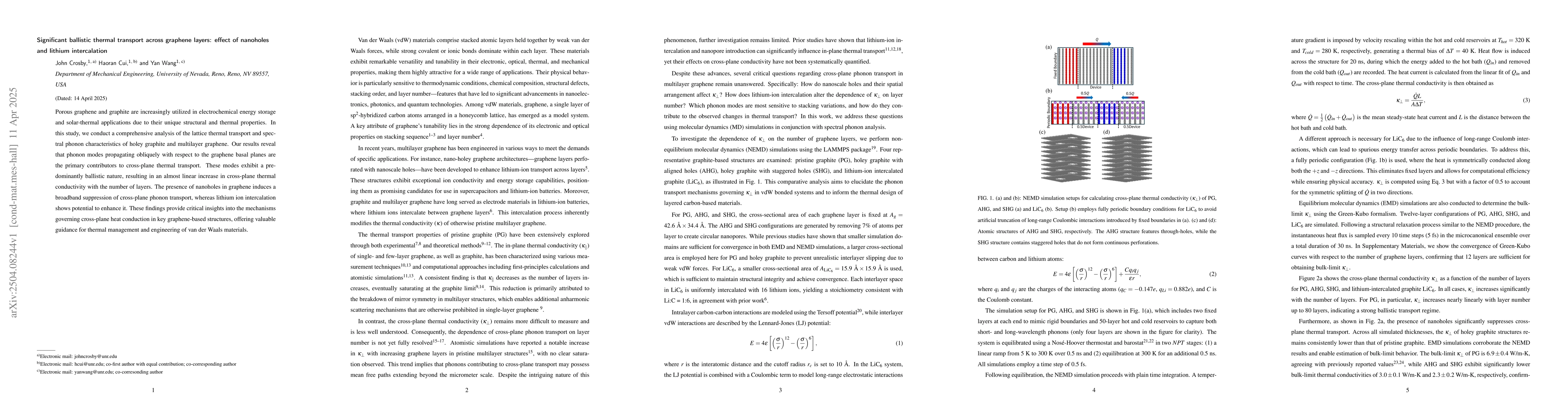 Thumbnail for Significant ballistic thermal transport across graphene layers: effect
  of nanoholes and lithium intercalation