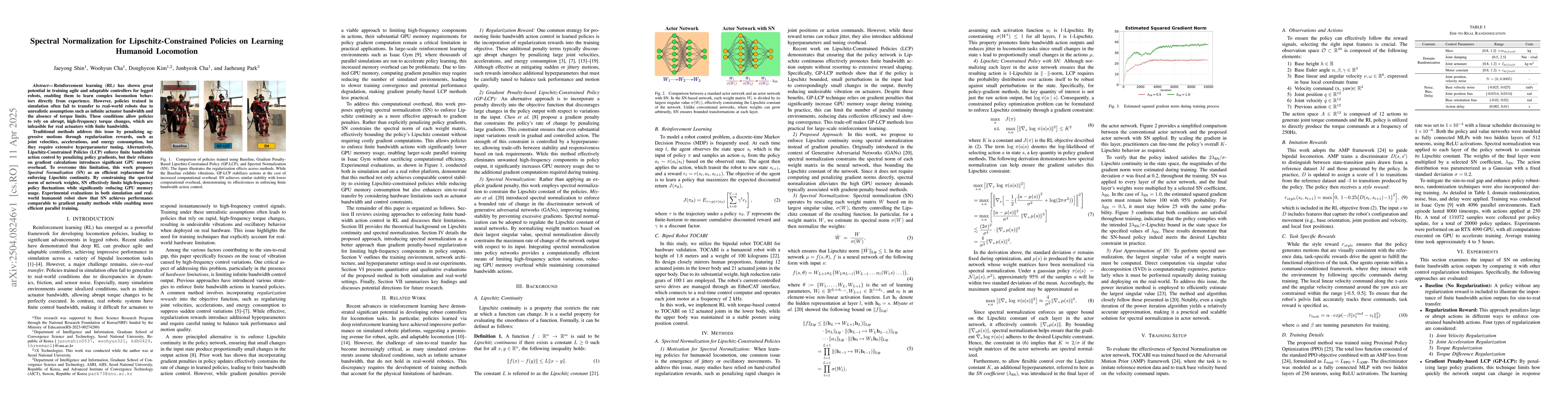 Thumbnail for Spectral Normalization for Lipschitz-Constrained Policies on Learning
  Humanoid Locomotion