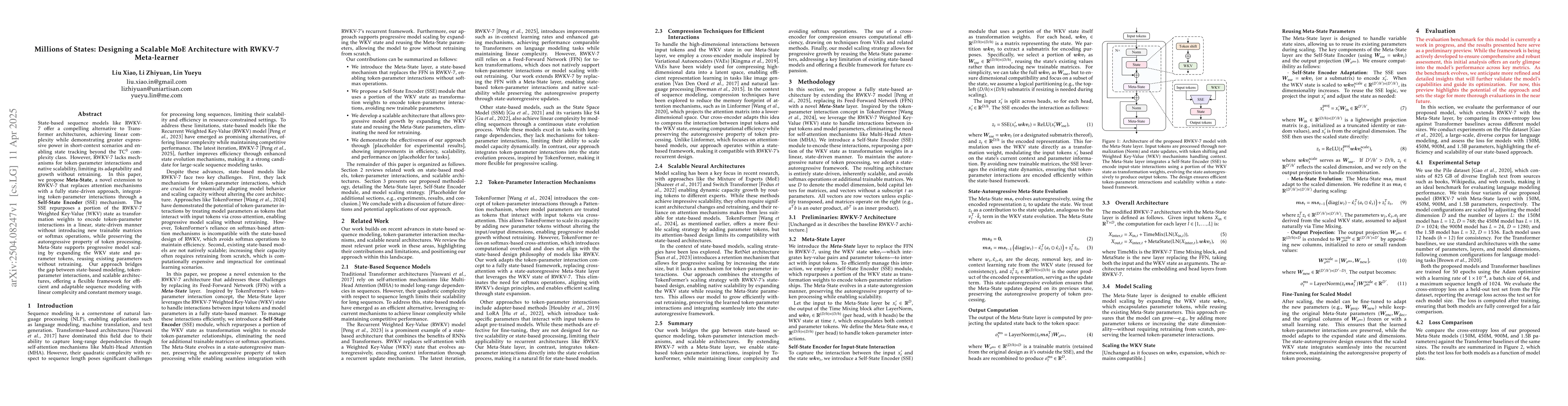 Thumbnail for Millions of States: Designing a Scalable MoE Architecture with RWKV-7
  Meta-learner