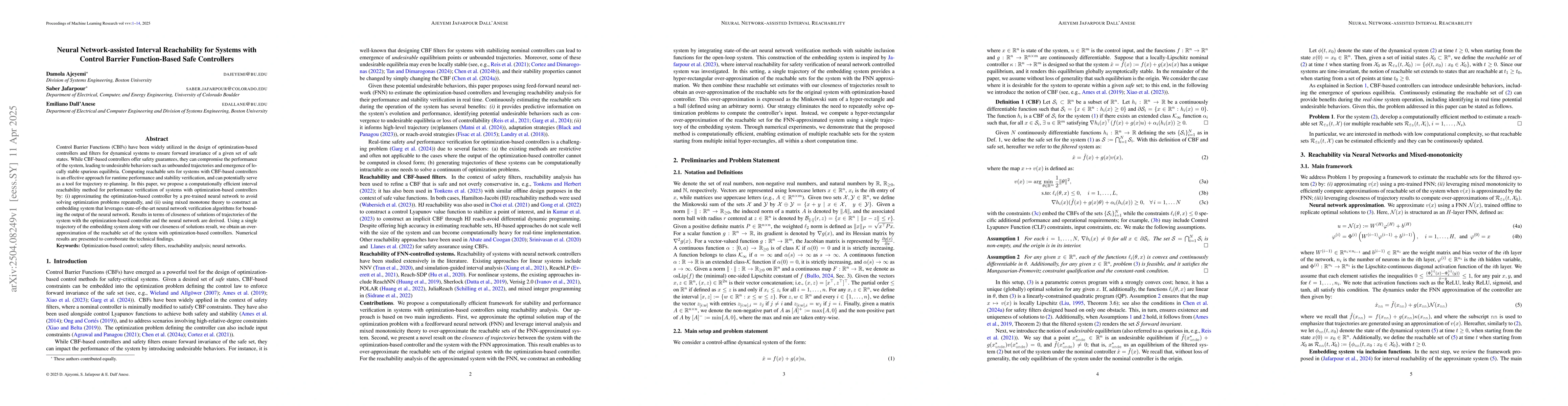 Thumbnail for Neural Network-assisted Interval Reachability for Systems with Control
  Barrier Function-Based Safe Controllers