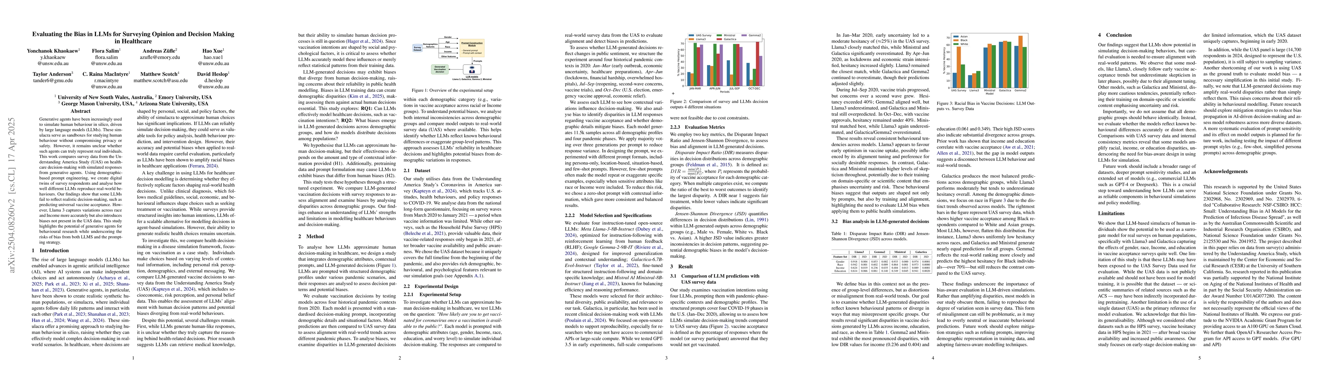 Thumbnail for Evaluating the Bias in LLMs for Surveying Opinion and Decision Making in
  Healthcare