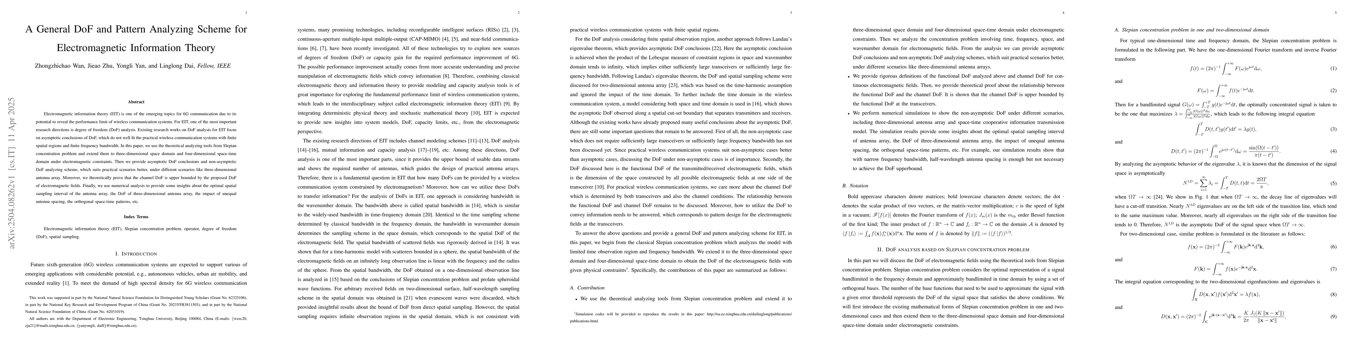 Thumbnail for A General DoF and Pattern Analyzing Scheme for Electromagnetic
  Information Theory