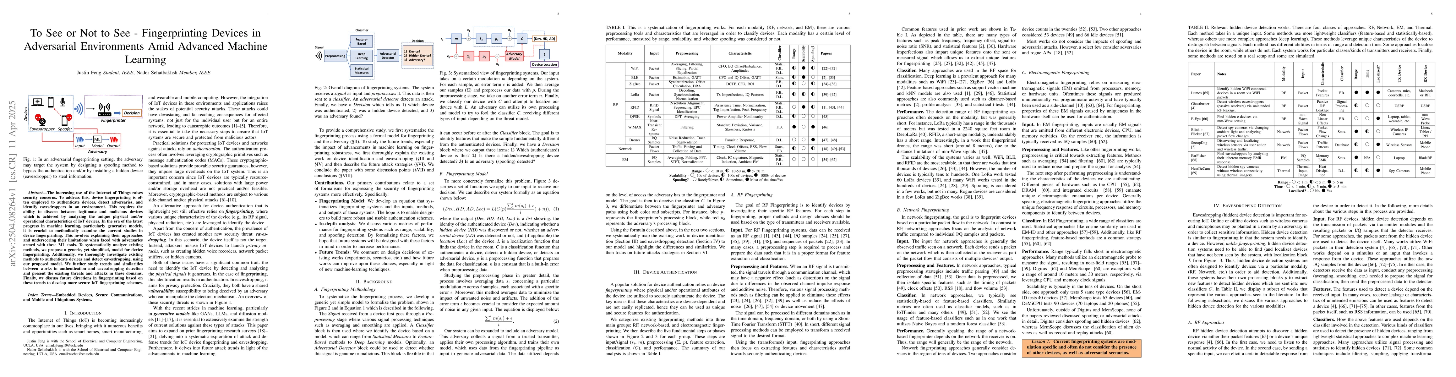 Thumbnail for To See or Not to See -- Fingerprinting Devices in Adversarial
  Environments Amid Advanced Machine Learning