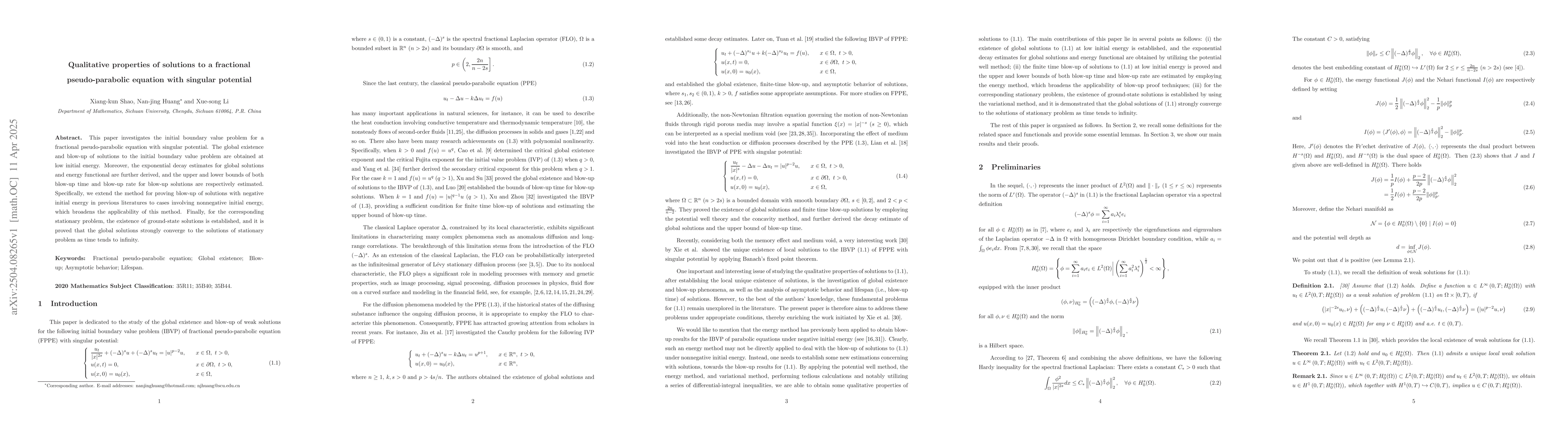 Thumbnail for Qualitative properties of solutions to a fractional pseudo-parabolic
  equation with singular potential