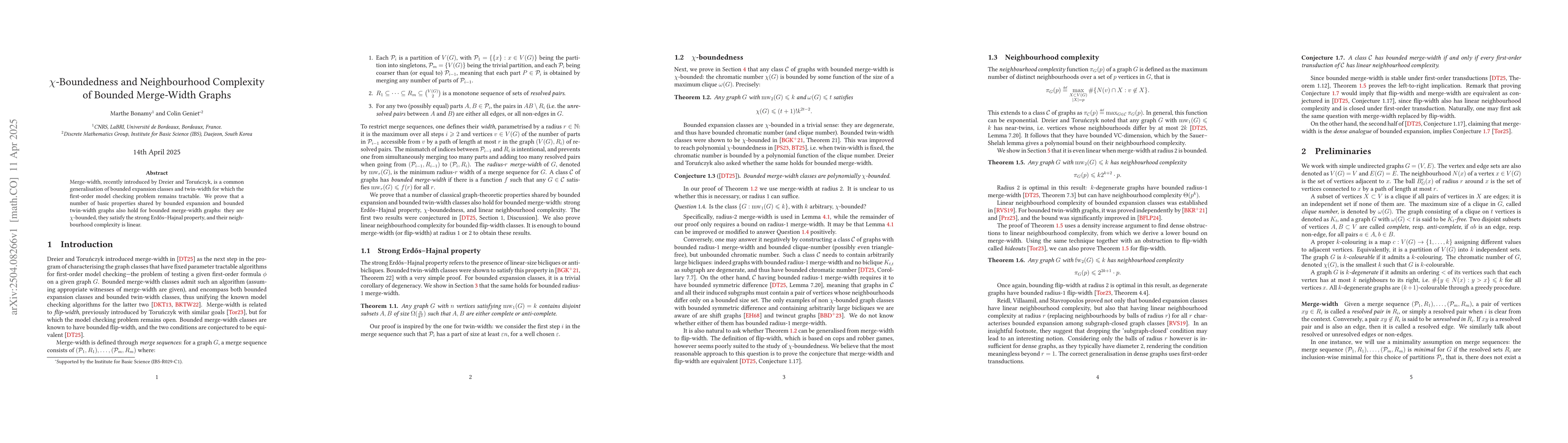 Thumbnail for $χ$-Boundedness and Neighbourhood Complexity of Bounded Merge-Width
  Graphs