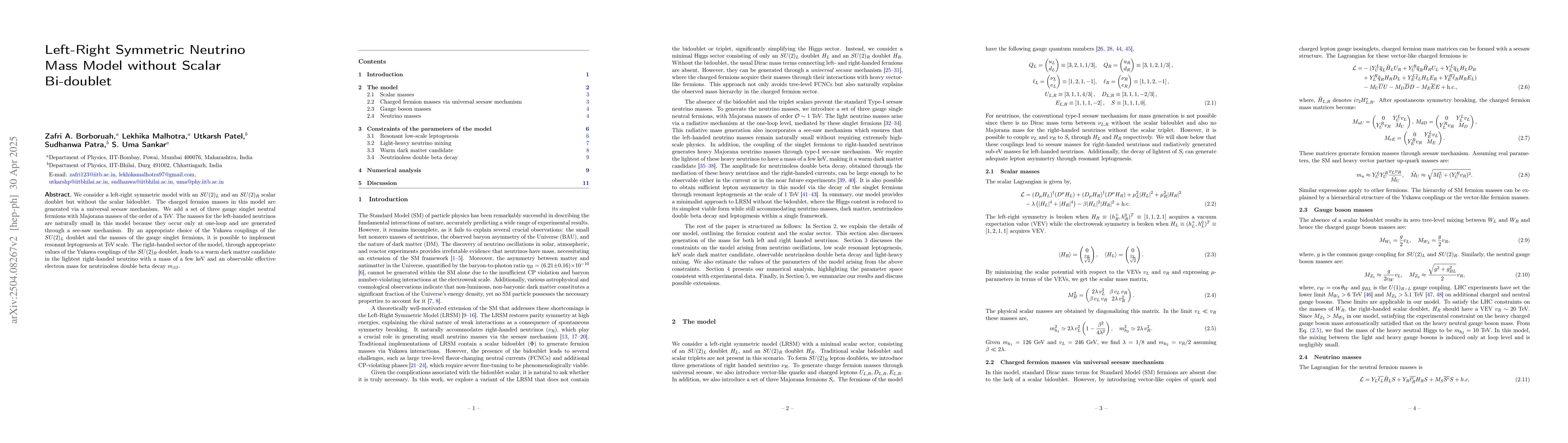 Thumbnail for Left-Right Symmetric Neutrino Mass Model without Scalar Bi-doublet