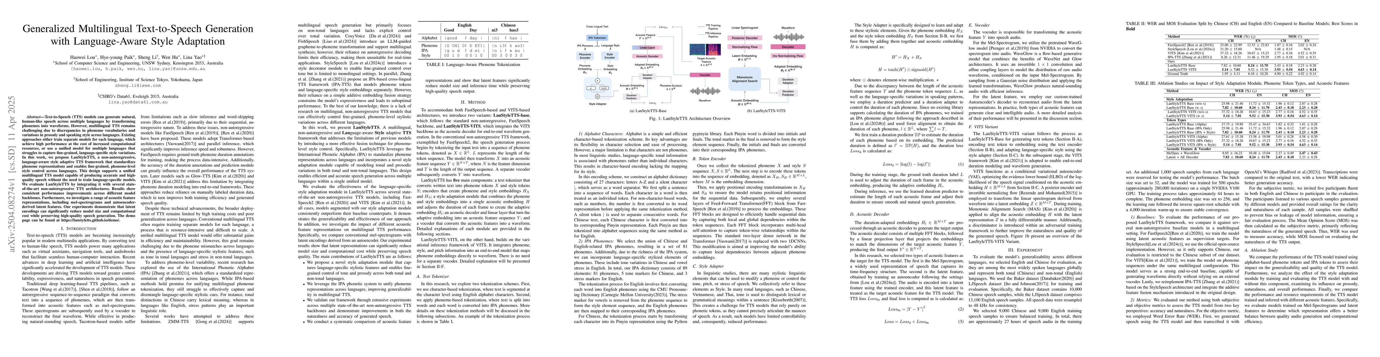 Thumbnail for Generalized Multilingual Text-to-Speech Generation with Language-Aware
  Style Adaptation