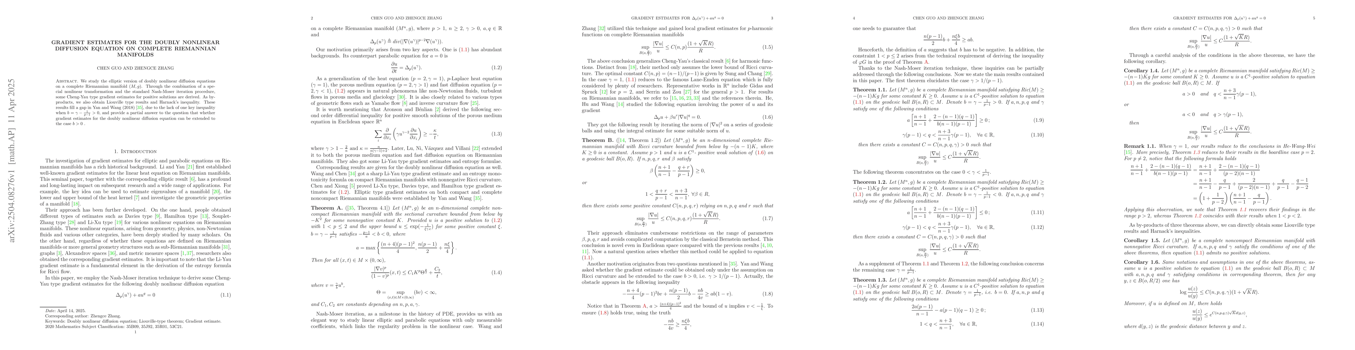 Thumbnail for Gradient Estimates for the doubly nonlinear diffusion equation on
  Complete Riemannian Manifolds