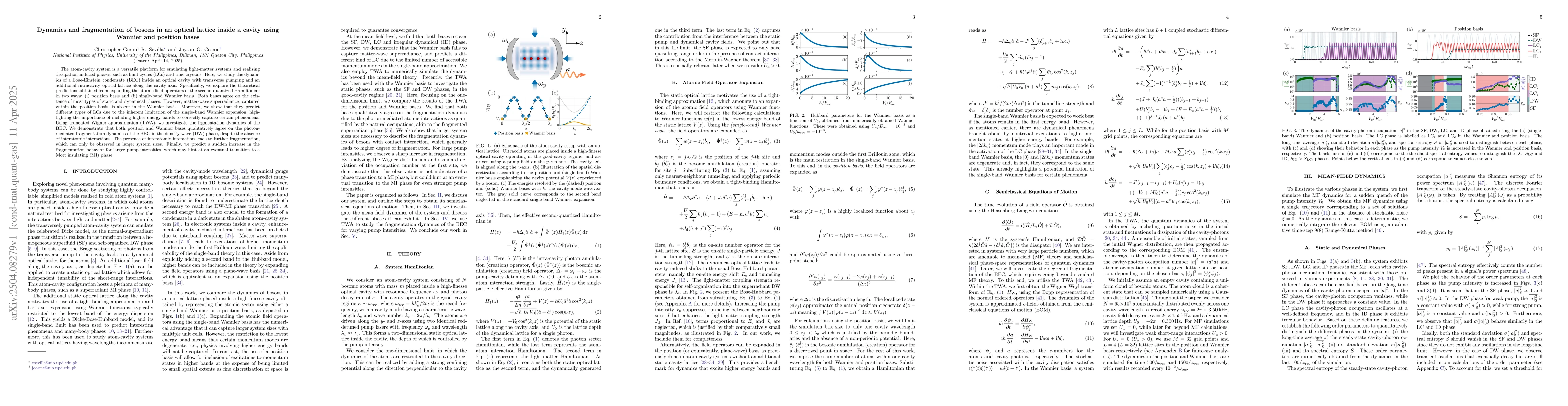 Thumbnail for Dynamics and fragmentation of bosons in an optical lattice inside a
  cavity using Wannier and position bases