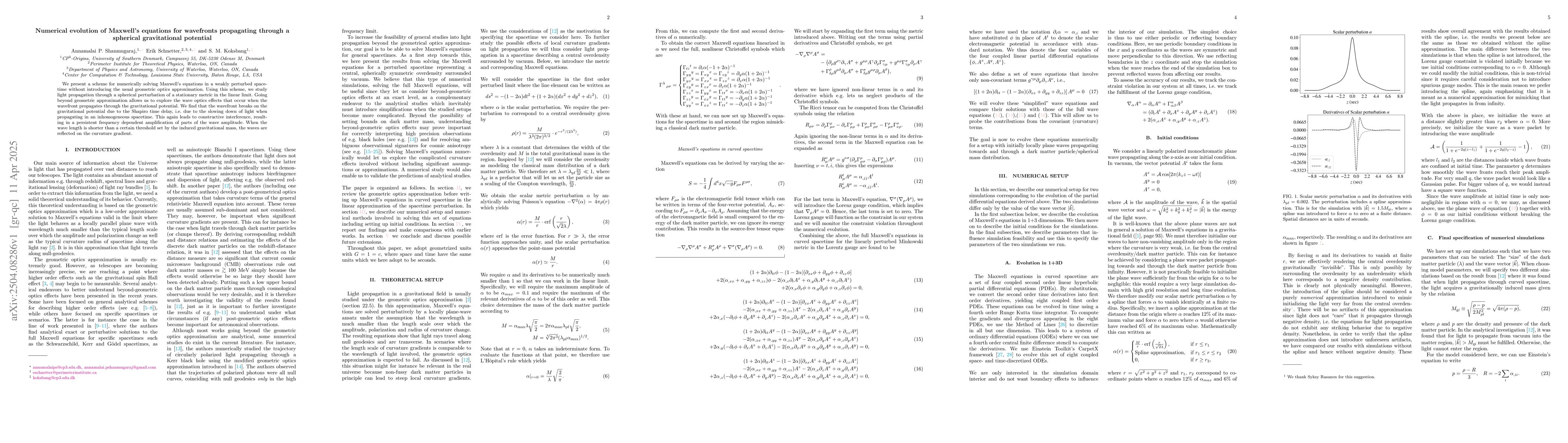 Thumbnail for Numerical evolution of Maxwell's equations for wavefronts propagating
  through a spherical gravitational potential