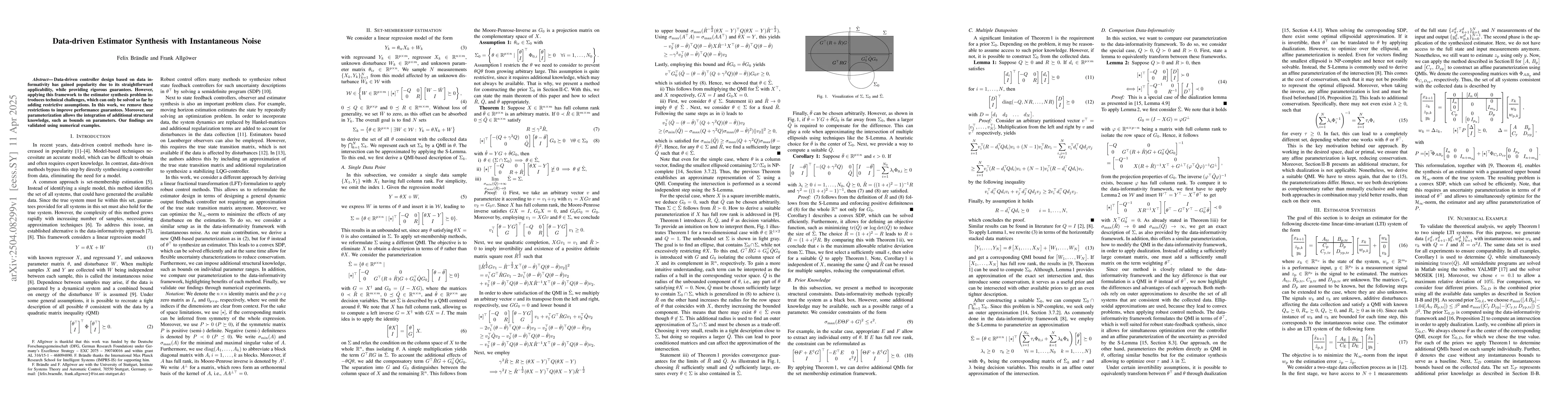 Thumbnail for Data-driven Estimator Synthesis with Instantaneous Noise