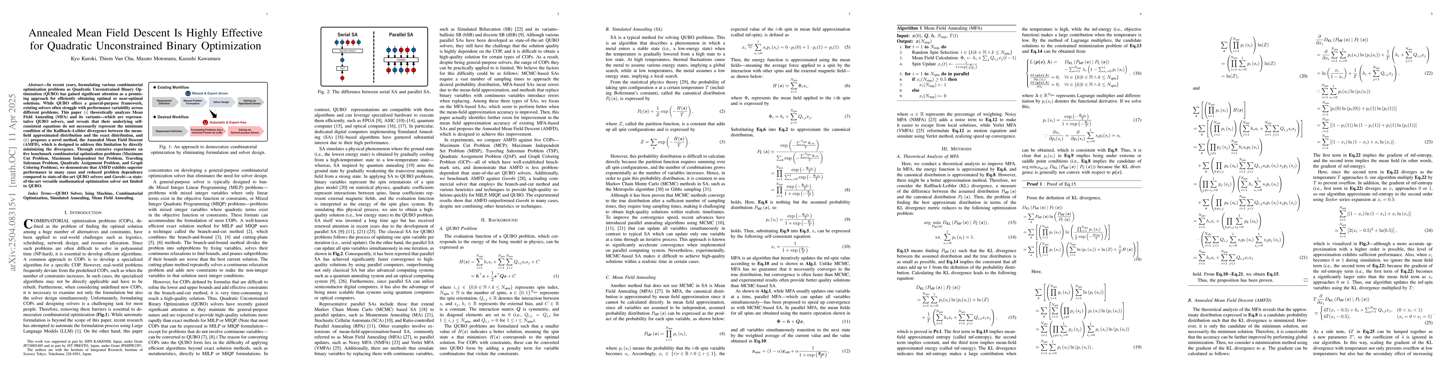 Thumbnail for Annealed Mean Field Descent Is Highly Effective for Quadratic
  Unconstrained Binary Optimization