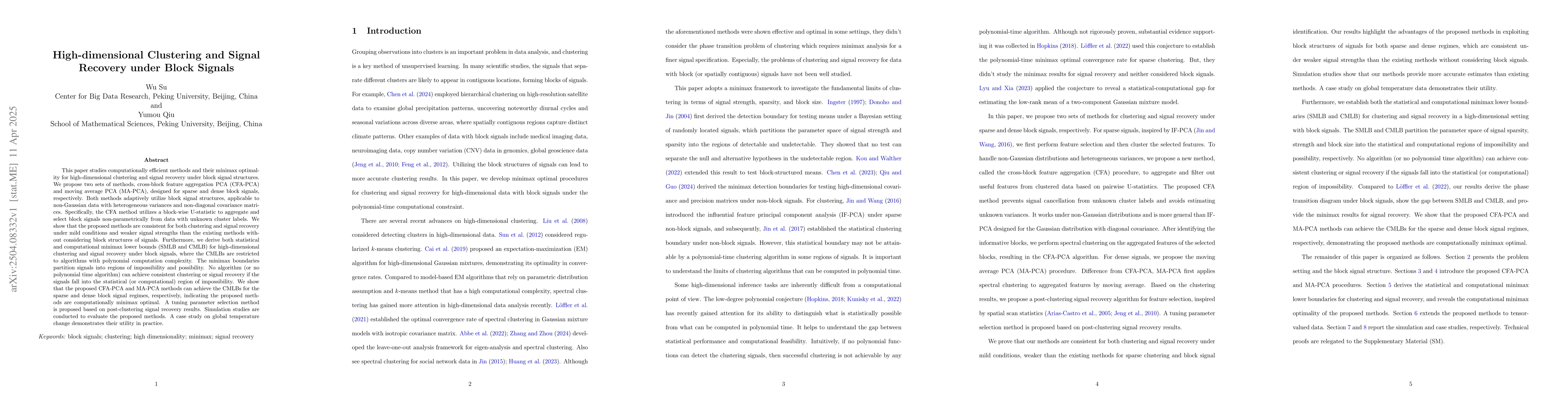 Thumbnail for High-dimensional Clustering and Signal Recovery under Block Signals