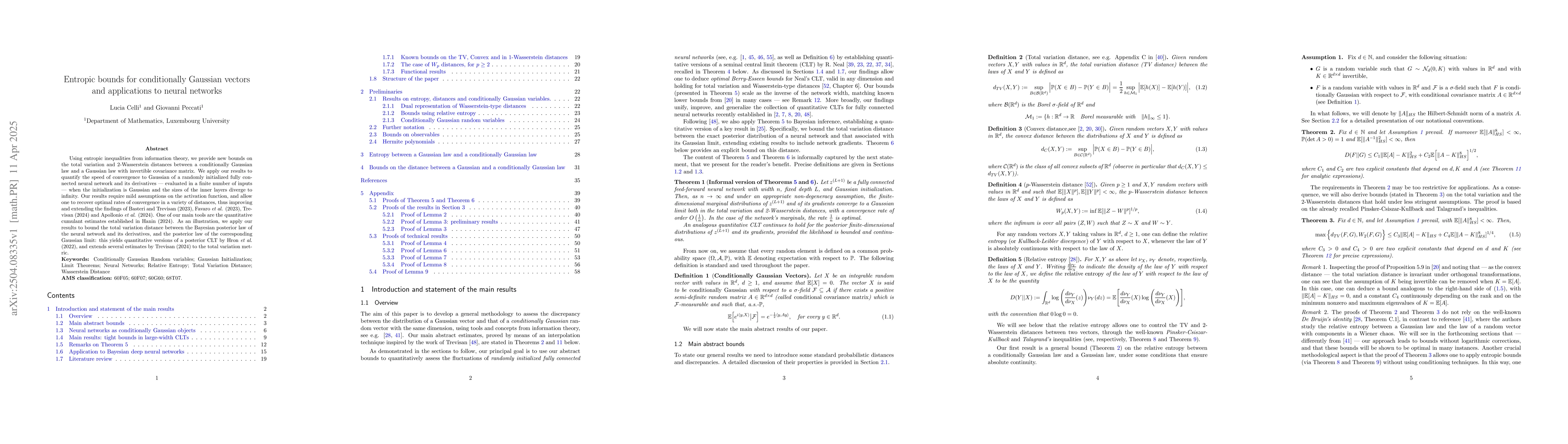 Thumbnail for Entropic bounds for conditionally Gaussian vectors and applications to
  neural networks