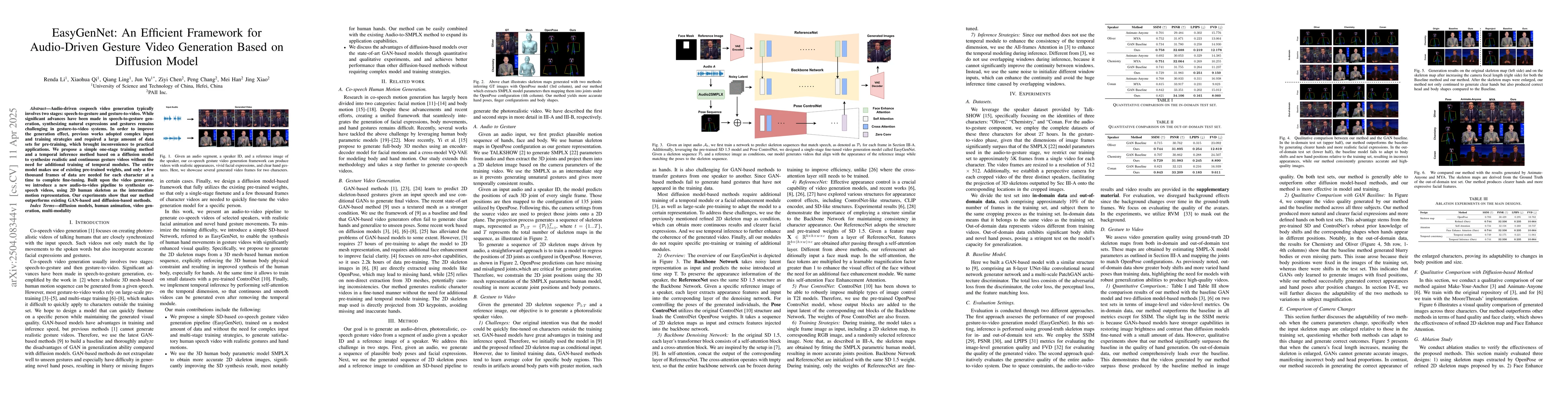 Thumbnail for EasyGenNet: An Efficient Framework for Audio-Driven Gesture Video
  Generation Based on Diffusion Model