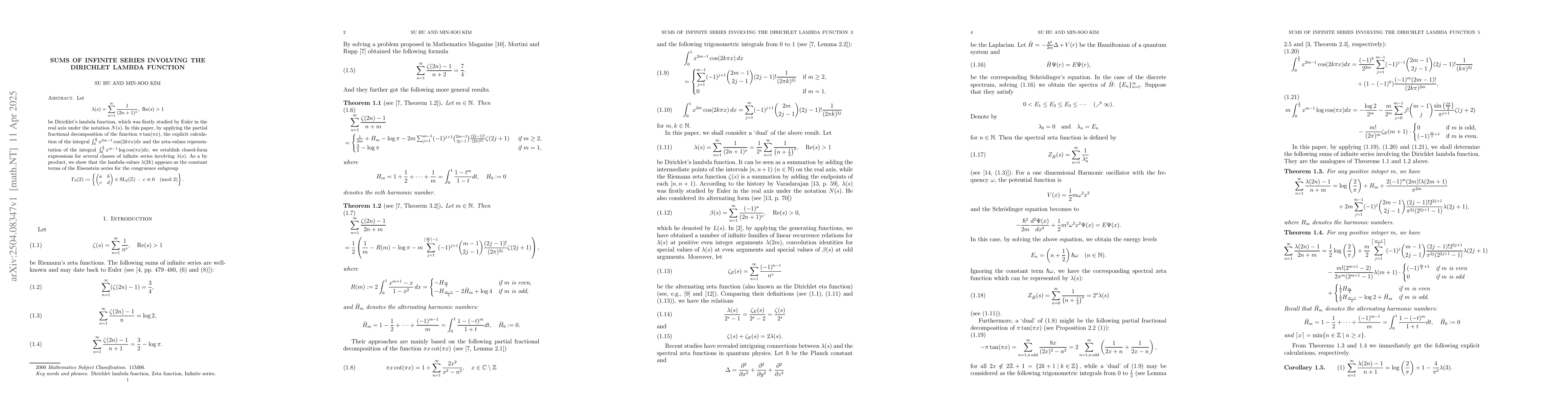 Thumbnail for Sums of infinite series involving the Dirichlet lambda function