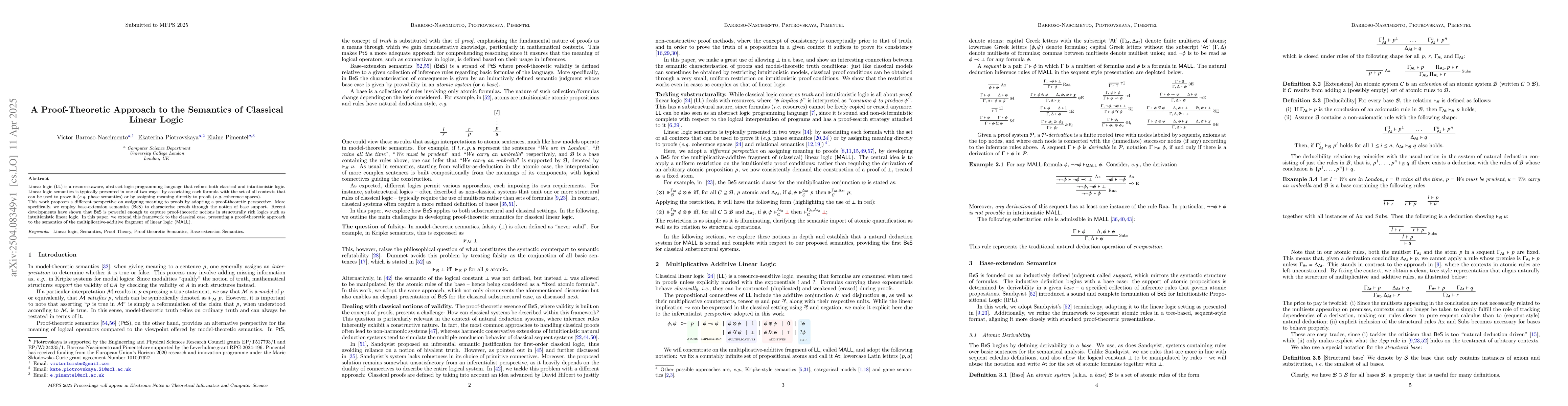 Thumbnail for A Proof-Theoretic Approach to the Semantics of Classical Linear Logic