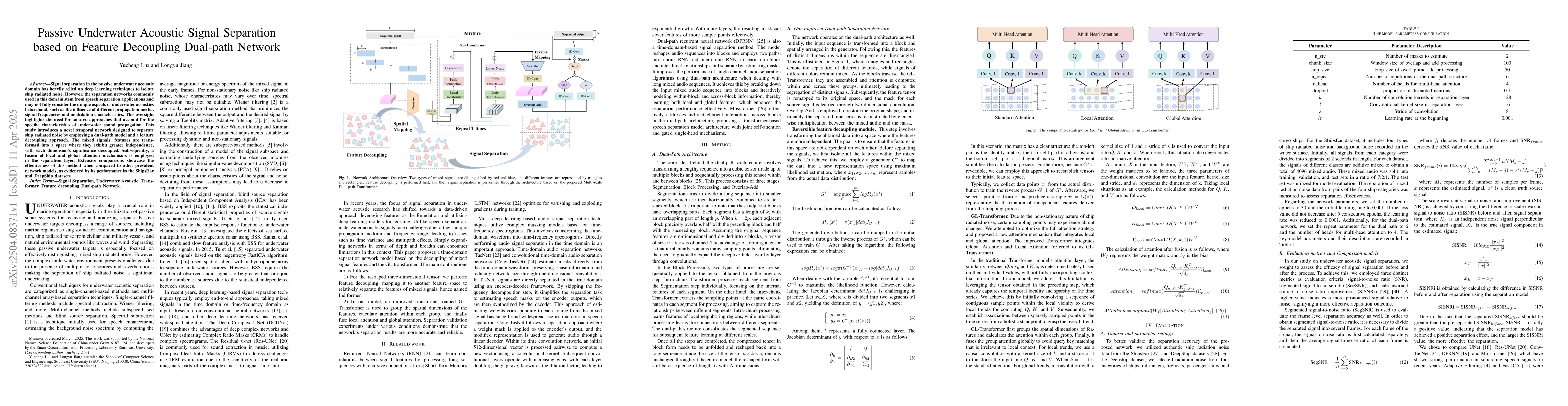 Thumbnail for Passive Underwater Acoustic Signal Separation based on Feature
  Decoupling Dual-path Network