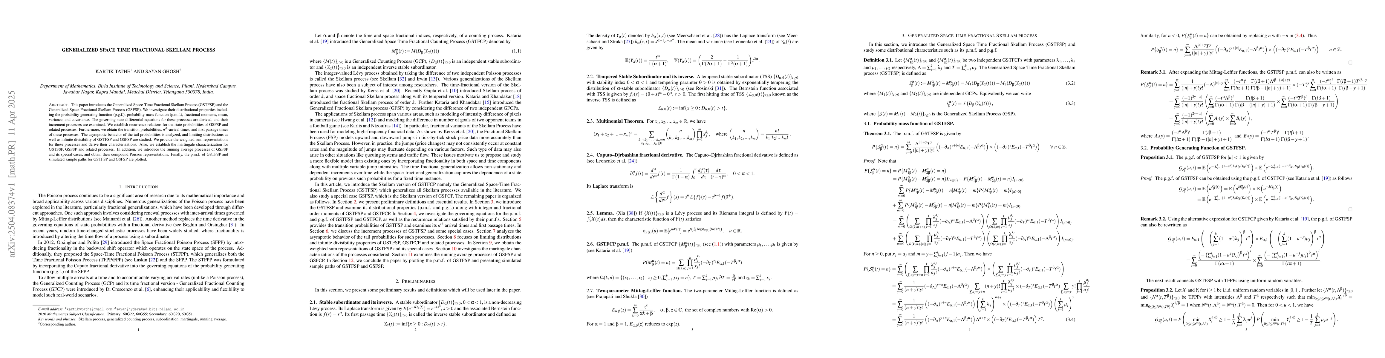 Thumbnail for Generalized Space Time Fractional Skellam Process