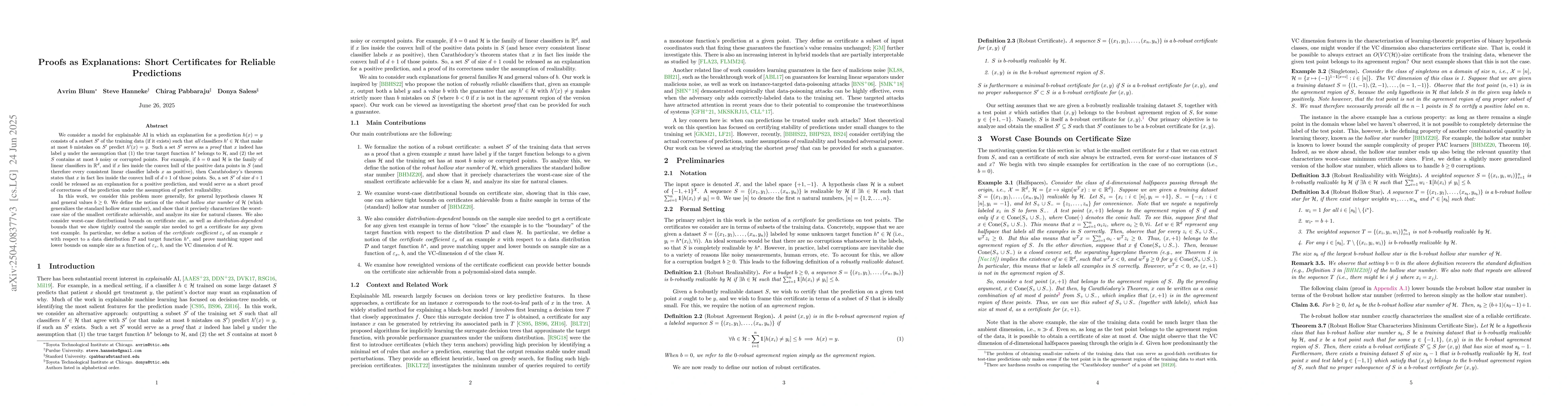 Thumbnail for Proofs as Explanations: Short Certificates for Reliable Predictions
