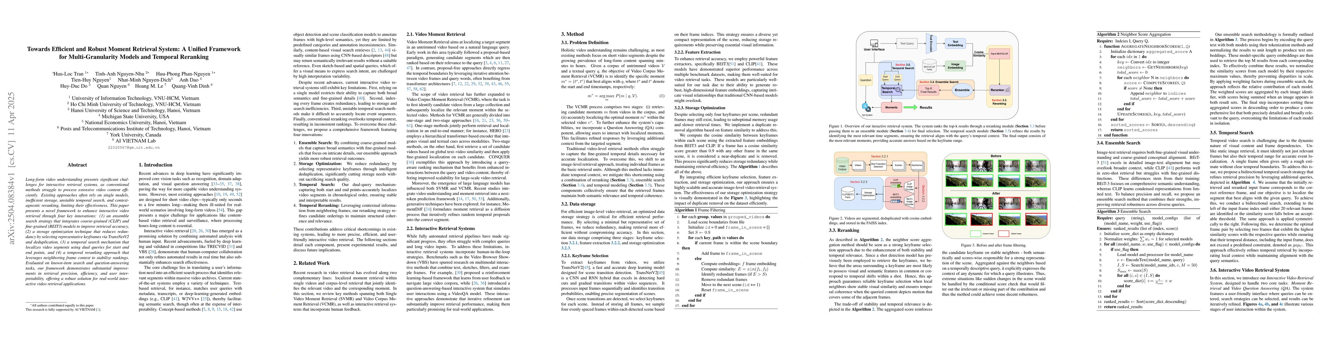 Thumbnail for Towards Efficient and Robust Moment Retrieval System: A Unified
  Framework for Multi-Granularity Models and Temporal Reranking