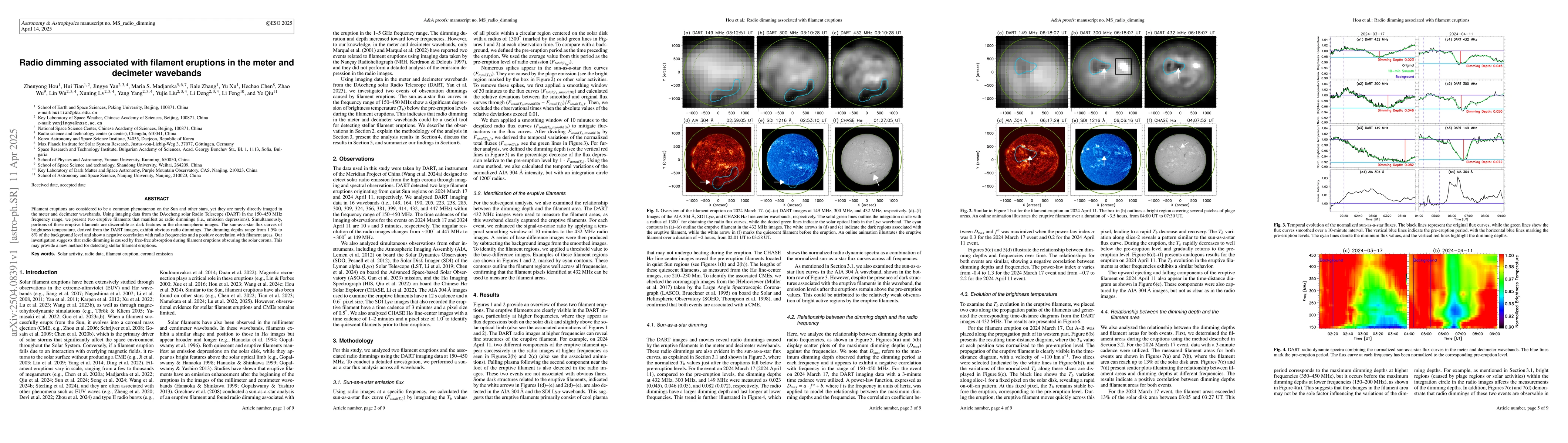 Thumbnail for Radio dimming associated with filament eruptions in the meter and
  decimeter wavebands