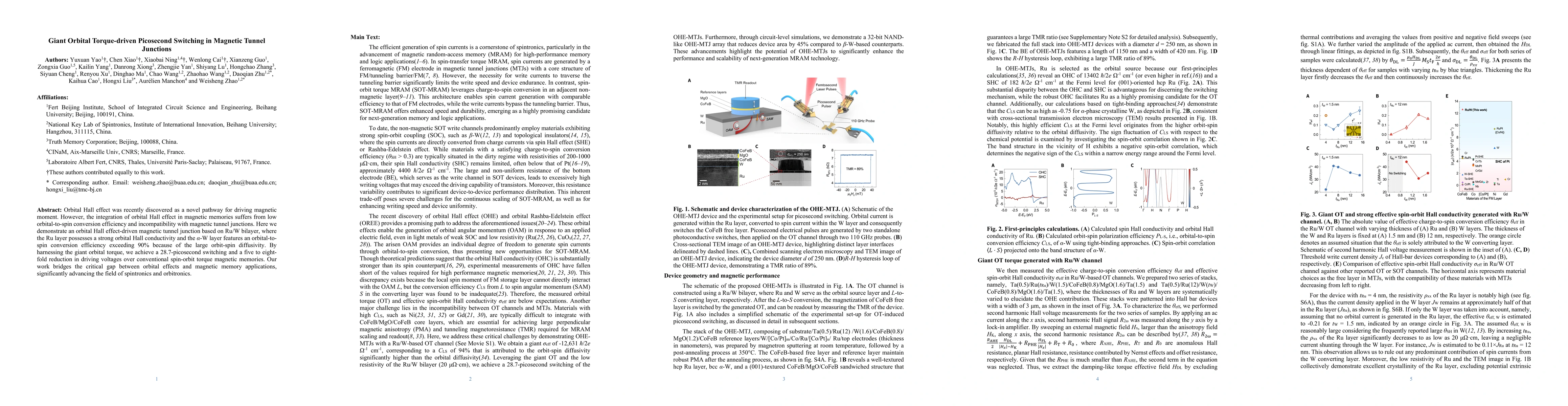 Thumbnail for Giant Orbital Torque-driven Picosecond Switching in Magnetic Tunnel
  Junctions