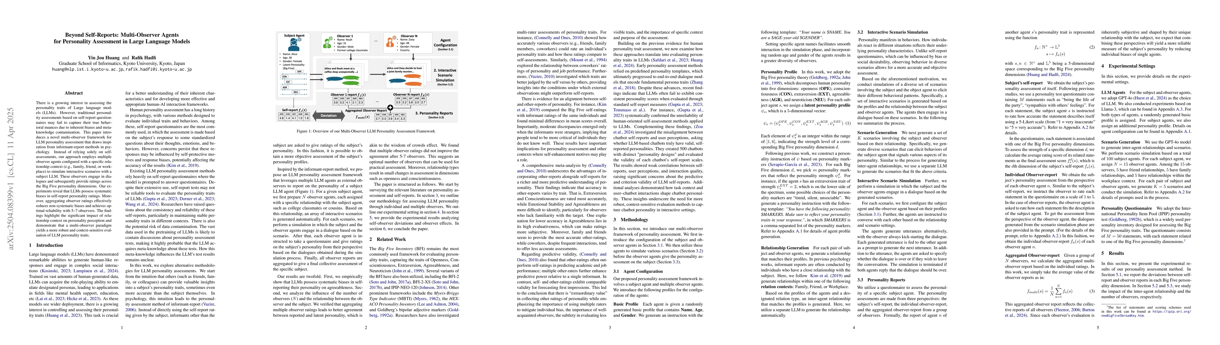 Thumbnail for Beyond Self-Reports: Multi-Observer Agents for Personality Assessment in
  Large Language Models