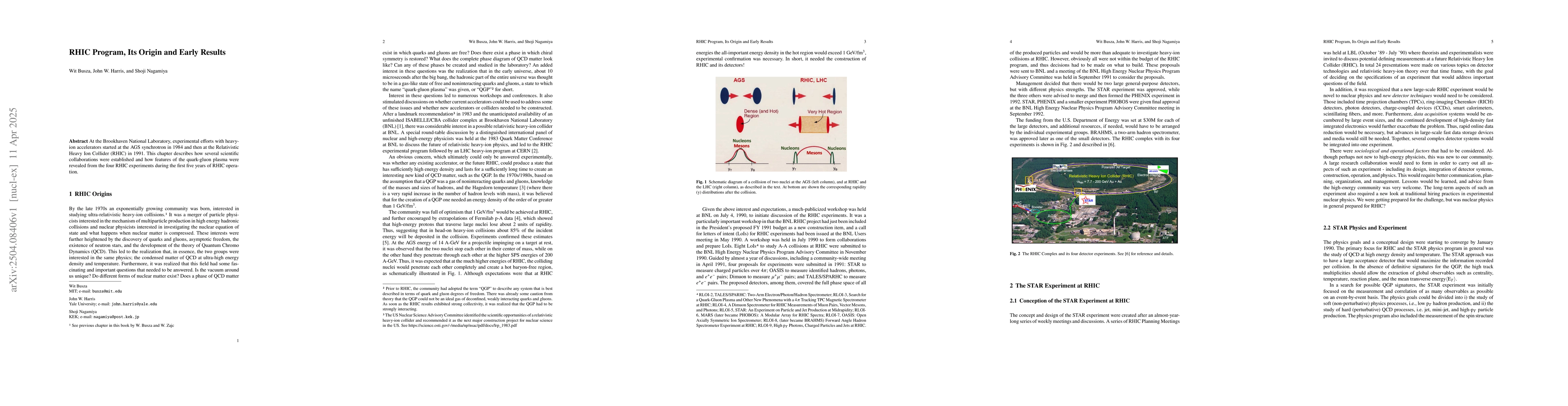 Thumbnail for RHIC Program, Its Origin and Early Results