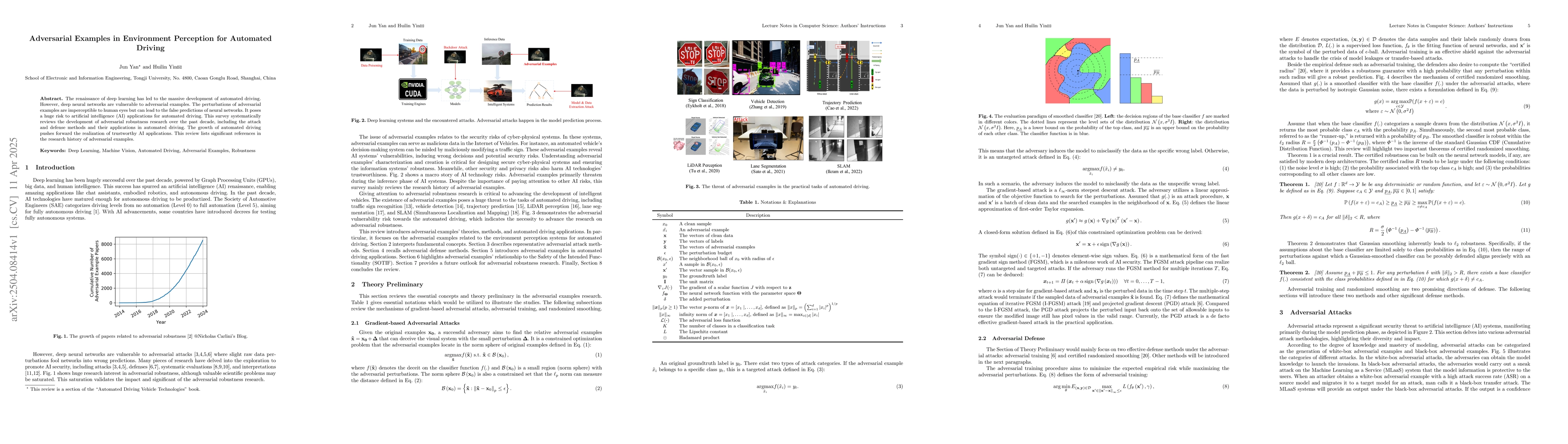 Thumbnail for Adversarial Examples in Environment Perception for Automated Driving
  (Review)